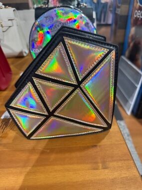 Holographic Geometric Crossbody Bag - Iridescent Triangle Design